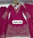 1NEW ARRIVAL CHINON SILK EMBROIDERY SEQUENCE CODING ZARI WORK TOP PALAZZO WITH DUPATTA FESTIVE WEAR WHOLESALE PRICE ETHNIC GARMENT (35)