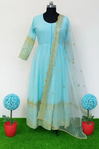 NEW ARRIVAL GEORGETTE MULTI SEQUENCE WORK GOWN WITH DUPATTA SKY