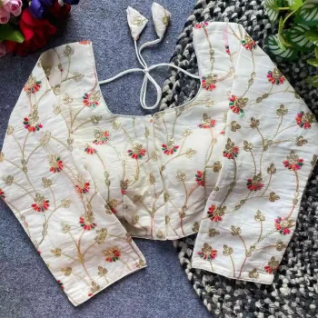 NEW ARRIVAL KHADI COTTON EMBROIDERY WORK STITCHED BLOUSE OFF WHITE