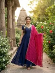 NEW ARRIVAL VICHITRA SILK MAGGAM HAND WORK GOWN WITH DUPATTA NAVY BLUE