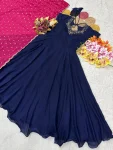 1NEW ARRIVAL VICHITRA SILK MAGGAM HAND WORK GOWN WITH DUPATTA FESTIVE WEAR WHOLESALE PRICE ETHNIC GARMENT (5)
