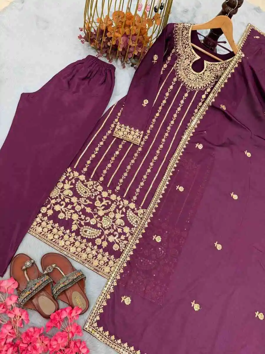 1RICH LOOK CHINON SILK EMBROIDERY SEQUENCE WORK WITH RIVET MOTI WORK TOP BOTTOM WITH DUPATTA FESTIVE WEAR WHOLESALE PRICE ETHNIC GARMENT (21)