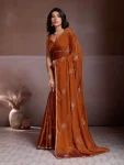 RICH LOOK CRUSH SILK BEADS EMBROIDERY WORK SAREE WITH UNSTITCHED BLOUSE ORANGE