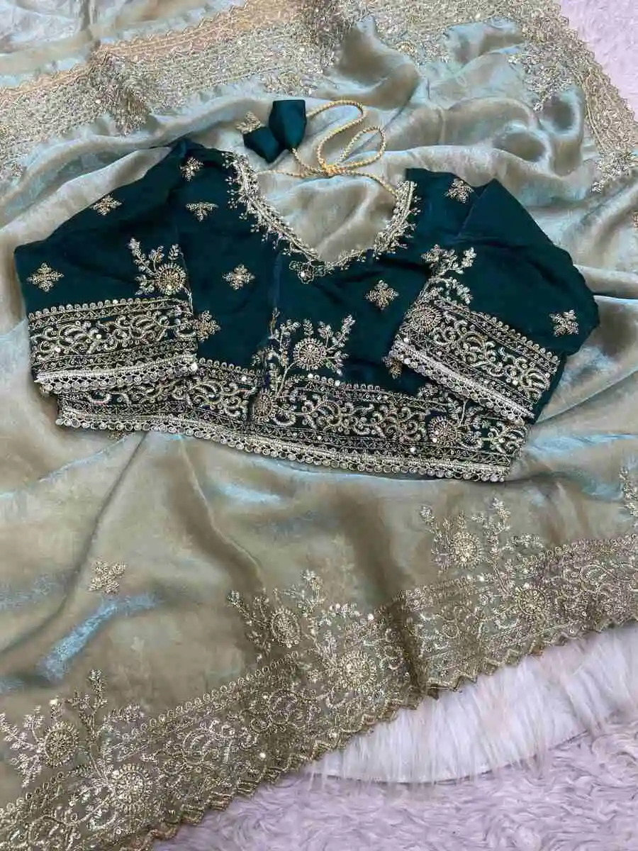 1RICH LOOK FENDY SATIN EMBROIDERY 3 MM SEQUENCE WORK HEAVY BORDER WITH BUTTI WORK SAREE WITH STITCHED BLOUSE WEDDING WEAR WHOLESALE PRICE ETHNIC GARMENT (15).jpg.webp