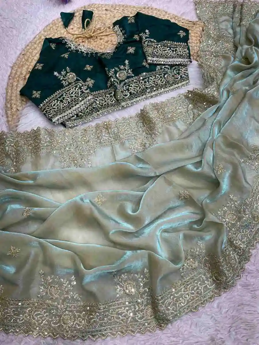 1RICH LOOK FENDY SATIN EMBROIDERY 3 MM SEQUENCE WORK HEAVY BORDER WITH BUTTI WORK SAREE WITH STITCHED BLOUSE WEDDING WEAR WHOLESALE PRICE ETHNIC GARMENT (16).jpg.webp