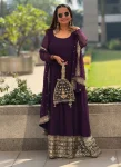 RICH LOOK GEORGETTE EMBROIDERY SEQUENCE WORK GOWN BOTTOM WITH DUPATTA PURPLE