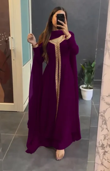 RICH LOOK GEORGETTE SEQUENCE WORK TOP BOTTOM WITH DUPATTA WINE