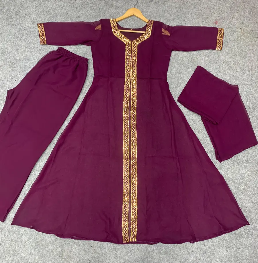 1RICH LOOK GEORGETTE SEQUENCE WORK TOP BOTTOM WITH DUPATTA FESTIVE WEAR WHOLESALE PRICE ETHNIC GARMENT (17)