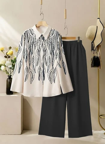 RICH LOOK POLY RAYON PRINTED WORK TOP PALAZZO SET BLACK