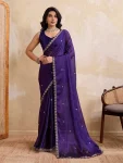 RICH LOOK RANGOLI SILK EMBROIDERY CUTWORK WORK LACE BORDER WORK SAREE WITH UNSTITCHED BLOUSE PURPLE