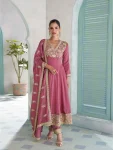 RICH LOOK SILK EMBROIDERY SEQUENCE CODING WORK TOP BOTTOM WITH DUPATTA PINK