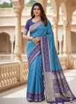 RICH LOOK SILK PATOLA PRINT DESIGN WITH GADWAL BORDER WORK SAREE WITH UNSTITCHED BLOUSE BLUE