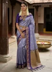 RICH LOOK SILK ZARI JACQUARD BORDER SWAN WITH MEENA & SAREE BODY IN SILVER & GOLD ZARI FLOWER BUTTI WORK SAREE WITH UNSTITCHED BLOUSE LAVENDER