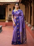 RICH LOOK SOFT SILK ZARI WORK COPPER & SILVER FANCY BUTTI WITH SATIN BORDER WORK SAREE WITH UNSTITCHED BLOUSE LAVENDER