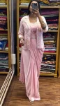 TRENDING CHINON EMBROIDERY SEQUENCE WORK READY TO WEAR SAREE STITCHED BLOUSE AND KOTI BABY PINK