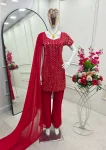 TRENDING GEORGETTE EMBROIDERY SEQUENCE WORK TOP PALAZZO WITH DUPATTA RED