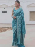 TRENDING LICHI SILK RICH PALLU & JACQUARD WORK SAREE WITH UNSTITCHED BLOUSE SKY