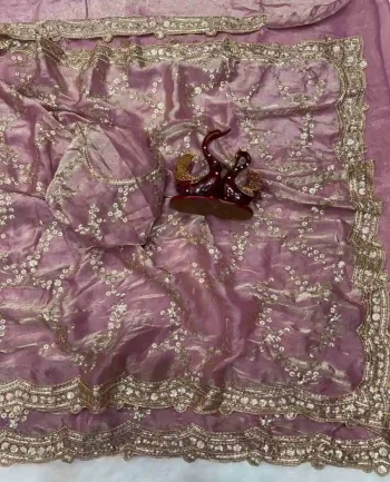 TRENDING SPACE SILK SEQUENCE EMBROIDERY WORK SAREE WITH UNSTITCHED BLOUSE PEACH