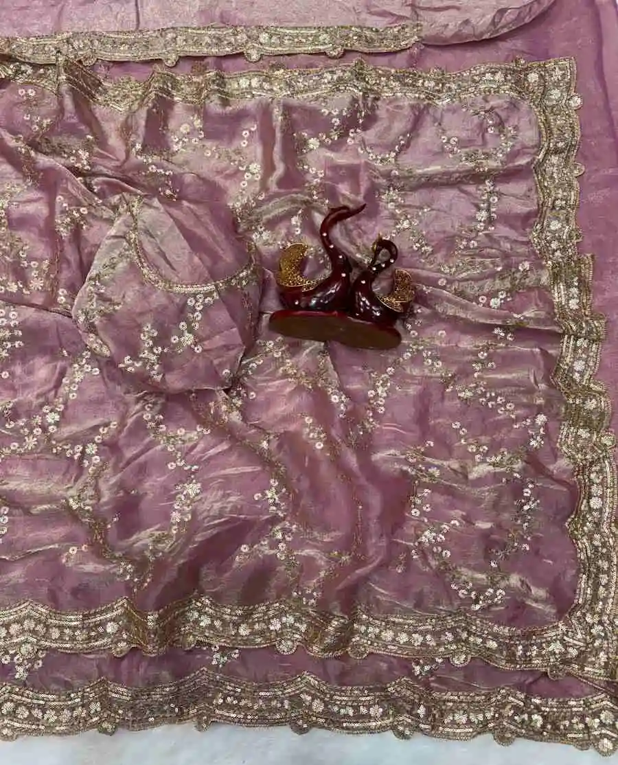 1TRENDING SPACE SILK SEQUENCE EMBROIDERY WORK SAREE WITH UNSTITCHED BLOUSE WEDDING WEAR WHOLESALE PRICE ETHNIC GARMENT (4)