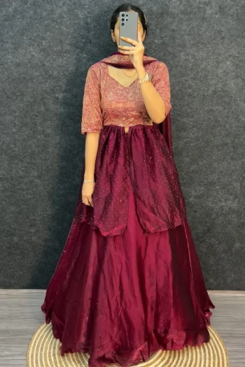 TRENDING SPACE SILK THREAD & SEQUENCE WORK LEHENGA CHOLI WITH DUPATTA WINE