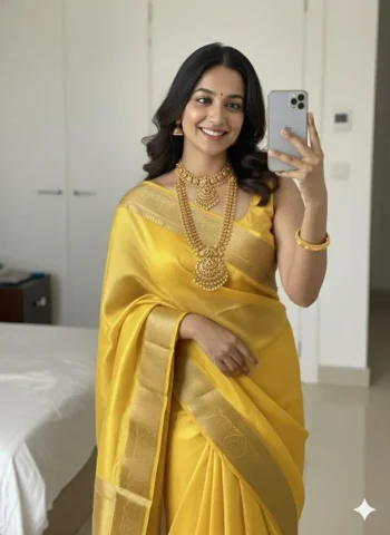 TRENDING SPACE SILK ZARI BORDER WEAVING WITH RICH ZARI PALLU WORK SAREE WITH UNSTITCHED BLOUSE YELLOW