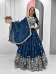 RICH LOOK VICHITRA SILK EMBROIDERY THREAD & SEQUENCE WORK LEHENGA CHOLI WITH DUPATTA BLUE