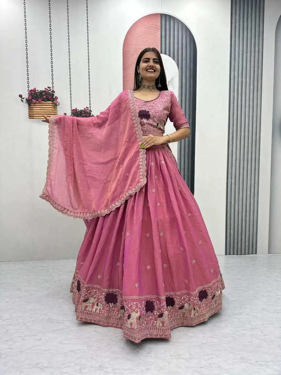 21DESIGNER MOSS SHIMMER EMBROIDERY THREAD & PIPE VAL WORK LEHENGA CHOLI WITH DUPATTA WEDDING WEAR WHOLESALE PRICE ETHNIC GARMENT (25)