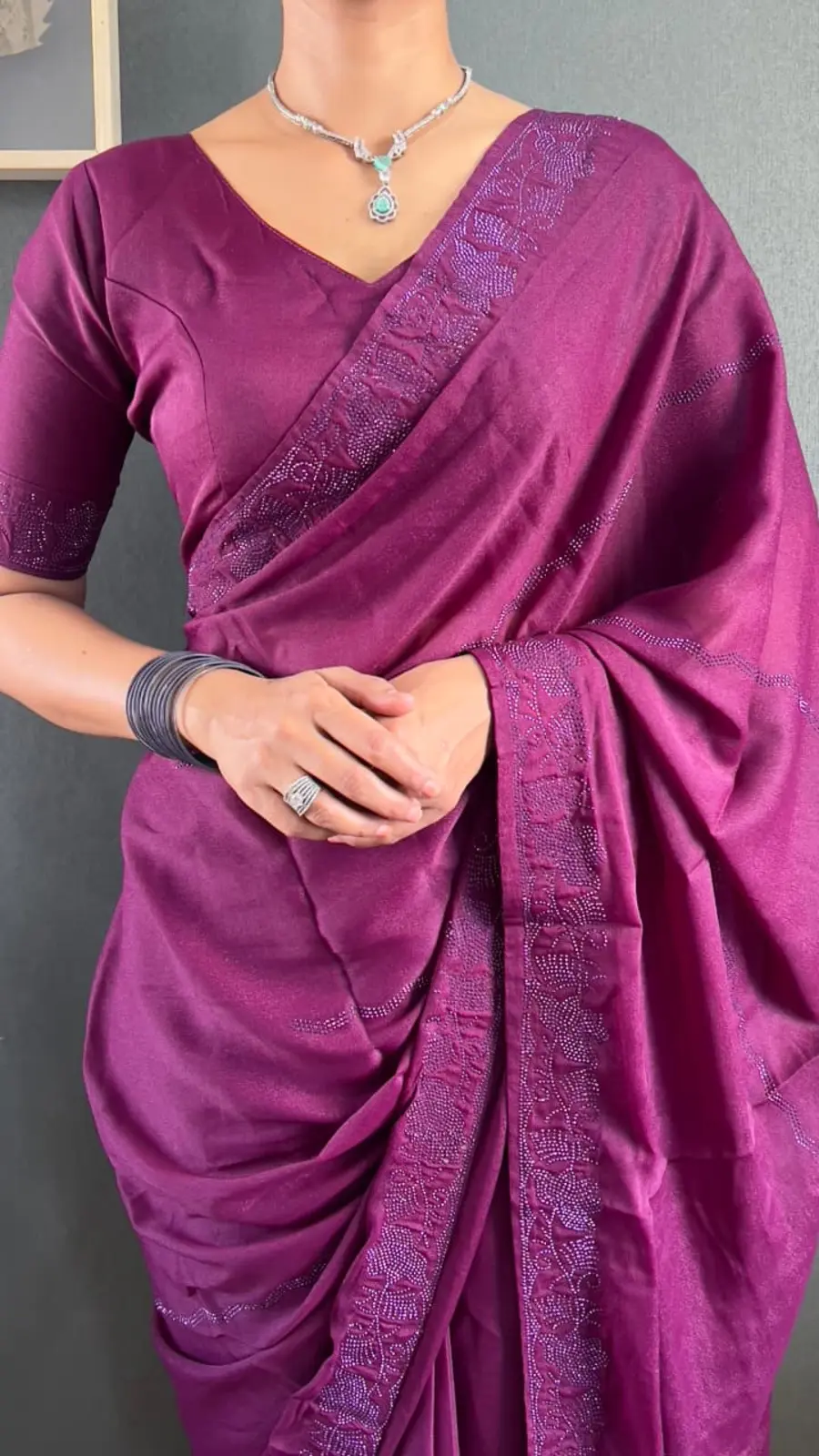 21FANCY GEORGETTE SILK TONE 2 TONE SWAROVSKI WORK READY TO WEAR SAREE DAILY WEAR WHOLESALE PRICE ETHNIC GARMENT (1)