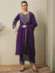 FANCY ROMAN SILK EMBROIDERY SEQUENCE WORK TOP BOTTOM WITH DUPATTA PURPLE