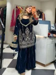 21FANCY VELVET SEQUENCE EMBROIDERY WORK TOP PALAZZO WITH DUPATTA WEDDING WEAR WHOLESALE PRICE ETHNIC GARMENT (2)