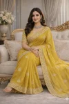 21RICH LOOK GOLD CRUSH COTTON THREAD EMBROIDERY WITH SEQUENCE WORK SAREE WITH UNSTITCHED BLOUSE WEDDING WEAR WHOLESALE PRICE ETHNIC GARMENT (18)