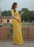 21RICH LOOK GOLD CRUSH COTTON THREAD EMBROIDERY WITH SEQUENCE WORK SAREE WITH UNSTITCHED BLOUSE WEDDING WEAR WHOLESALE PRICE ETHNIC GARMENT (18)