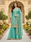 RICH LOOK GMY SILK EMBROIDERY SEQUENCE & CODING DORI WORK TOP PALAZZO WITH DUPATTA RAMA