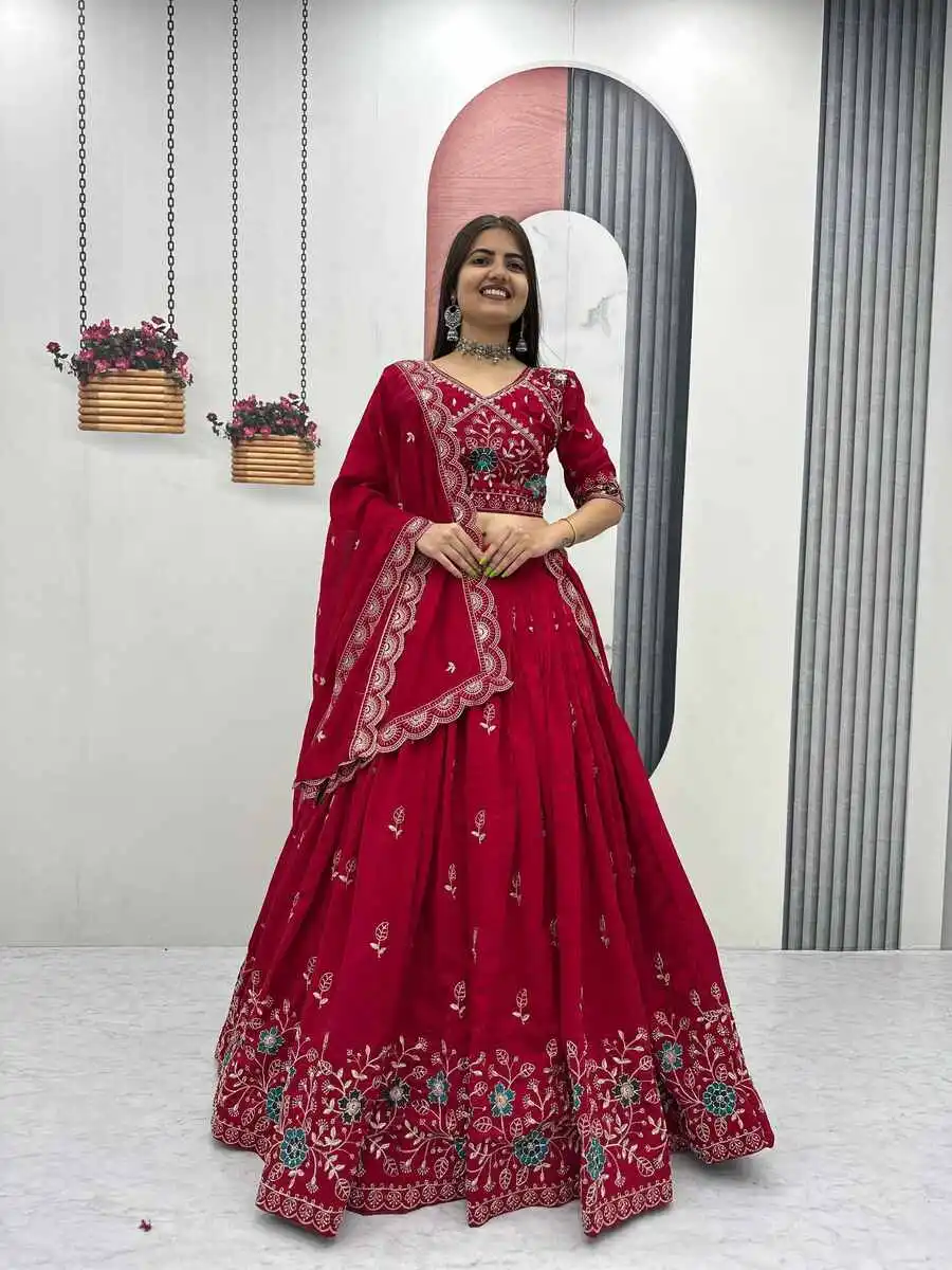 23LATEST VICHITRA SILK EMBROIDERY THREAD & PIPE VAL WORK LEHENGA CHOLI WITH DUPATTA WEDDING WEAR WHOLESALE PRICE ETHNIC GARMENT (17)