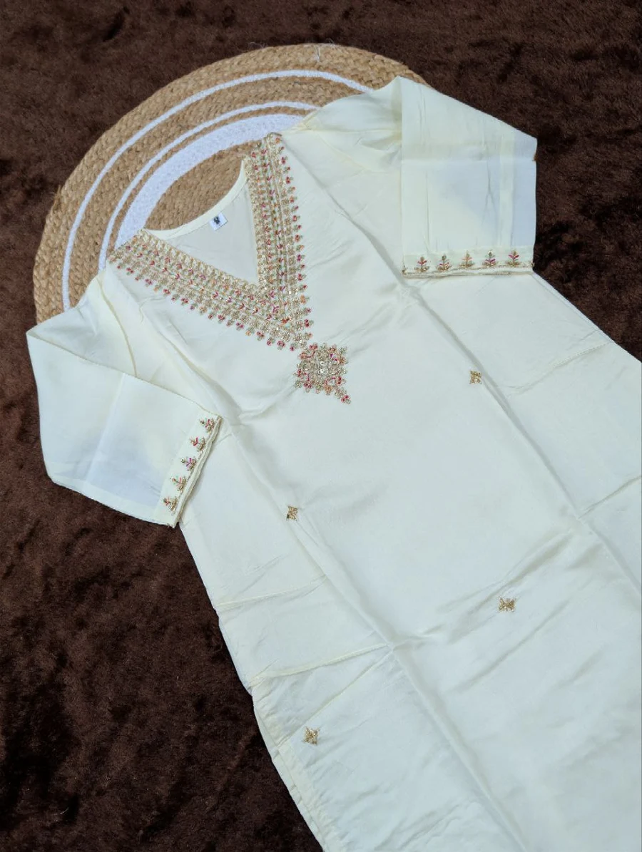 25FANCY SHIMMER SILK BEADS EMBROIDERY WORK TOP BOTTOM WITH DUPATTA FESTIVE WEAR WHOLESALE PRICE ETHNIC GARMENT (10)