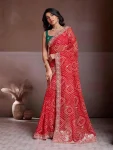 25MODERN GEORGETTE BANDHEJ PRINT WITH EMBROIDERY CUTWORK BORDER SAREE WITH UNSTICHED BLOUSE FESTIVE WEAR WHOLESALE PRICE ETHNIC GARMENT (15)