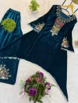 26DESIGNER VELVET SEQUENCE EMBROIDERY PATCH WORK KURTI PALAZZO PARTY WEAR WHOLESALE PRICE ETHNIC GARMENT (3)
