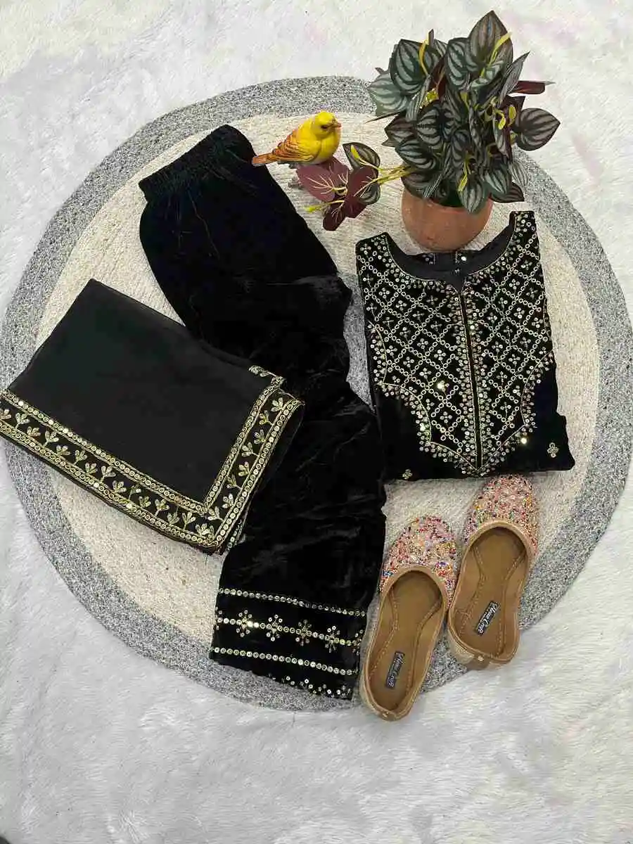 26MODERN VELVET JARI THREAD WITH DORI & 5 MM SEQUENCE EMBROIDERY WORK TOP BOTTOM WITH DUPATTA FESTIVE WEAR WHOLESALE PRICE ETHNIC GARMENT (9)