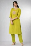 NEW ARRIVAL COTTON BLEND EMBROIDERY WORK TOP PENT SET PARROT GREEN