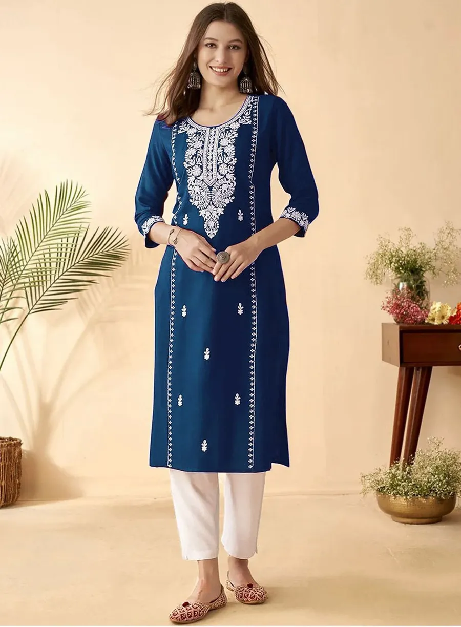 2ATTRACTIVE RAYON EMBROIDERY WORK TOP PENT SET OFFICE WEAR WHOLESALE PRICE ETHNIC GARMENT (7)