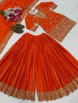 DESIGNER CHINON EMBROIDERY SEQUENCE WORK TOP PALAZZO WITH DUPATTA ORANGE