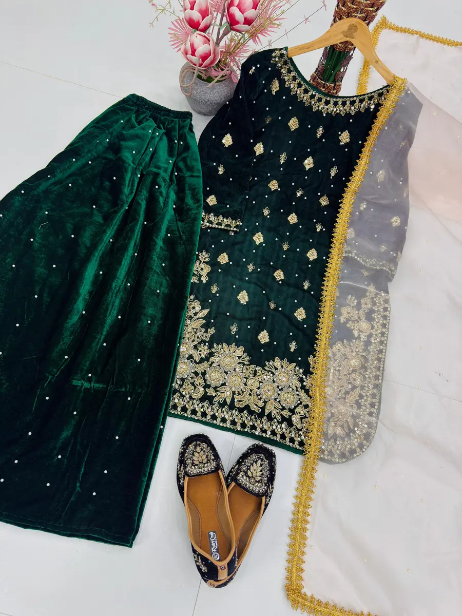 2DESIGNER EMBROIDERY CODING SEQUENCE WORK WITH RIVET MOTI HAND WORK TOP PALAZZO WITH DUPATTA FESTIVE WEAR WHOLESALE PRICE ETHNIC GARMENT(19)