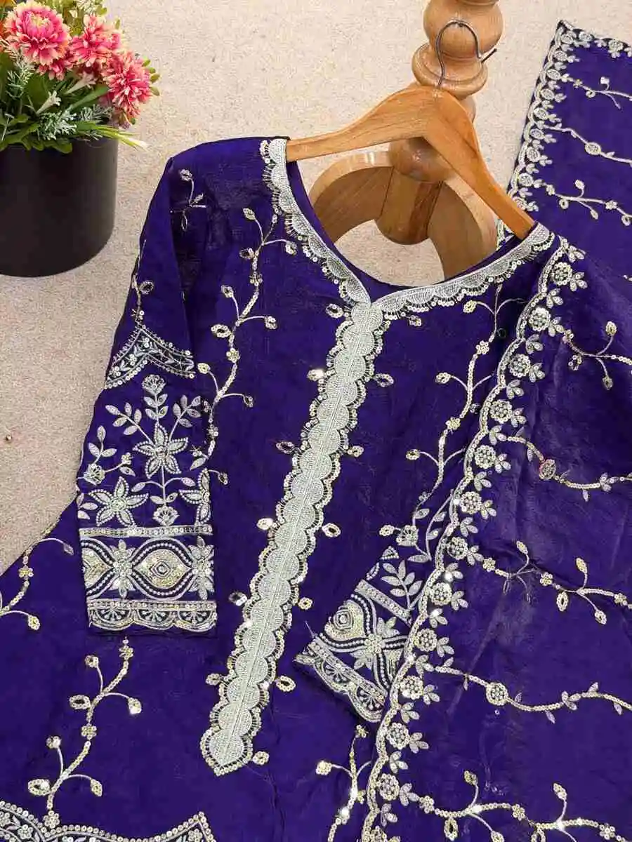 2DESIGNER FENDY SILK EMBROIDERY SEQUENCE WORK TOP SHARARA WITH DUPATTA WEDDING WEAR WHOLESALE PRICE ETHNIC GARMENT (21)
