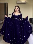DESIGNER GEORGETTE THREAD WITH SEQUENCE WORK GOWN BOTTOM WITH DUPATTA NAVY BLUE