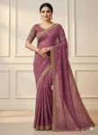 DESIGNER GEORGETTE VAL SEQUENCE EMBROIDERY CONTRAST PALLU WORK SAREE WITH UNSTITCHED BLOUSE PINK