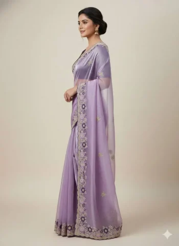 DESIGNER JC SILK EMBROIDERY WORK AND MULTI THREAD WORK WITH ARCO CUT WORK SAREE WITH UNSTITCHED BLOUSE LAVENDER