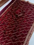 DESIGNER SPACE SILK SEQUENCE EMBROIDERY WORK WITH CUT BORDER WORK SAREE WITH UNSTITCHED BLOUSE MAROON