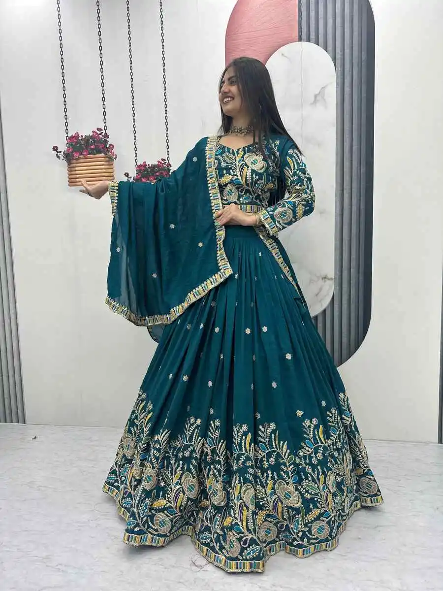 2DESIGNER VICHITRA SILK EMBROIDERY CODING SEQUENCE & THREAD WORK LEHENGA CHOLI WITH DUPATTA WEDDING WEAR WHOLESALE PRICE ETHNIC GARMENT (32)