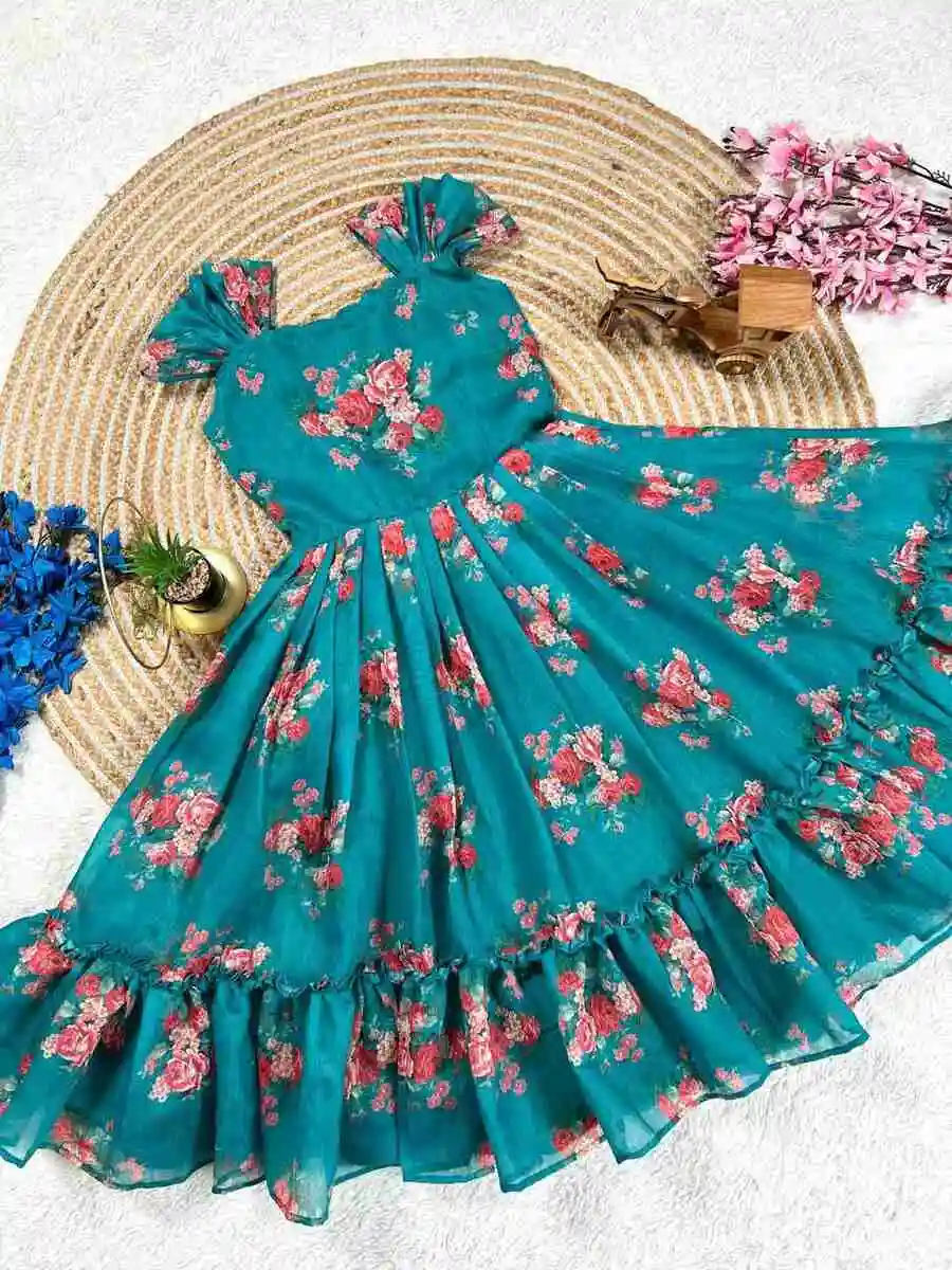 2FANCY CHANDERI FLORAL PRINTED WORK KID'S GOWN FESTIVE WEAR WHOLESALE PRICE ETHNIC GARMENT (2)