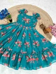 2FANCY CHANDERI FLORAL PRINTED WORK KID’S GOWN FESTIVE WEAR WHOLESALE PRICE ETHNIC GARMENT (2)